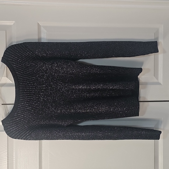NWT ICHI Metallic Crossback Long Sleeved Ribbed Knit Metallic Black Top XL - Picture 4 of 13
